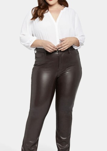 NYDJ Sculpt-Her Plus Size 18W Brown Faux Leather Straight Pants
