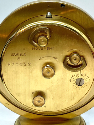 Vintage IMHOF Swiss 8 Day Clock Round Brass Travel Alarm Swivel