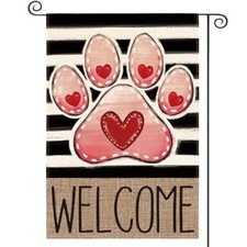 Paw Print Love Hearts Valentines Day Garden Flag 12x18 Garden Size-12 x 18"