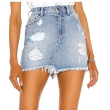 SER.O.YA Alli Distressed Blue Denim Mini Skirt Size 25