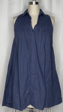 YORK WOMEN'S SLEEVELESS BUTTON UP SHIRT DRESS BLUE SMALL