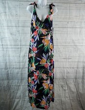 Lulus Womens Beloved Becky Tropical Floral Maxi Dress Sz Small Black Pink V-Neck