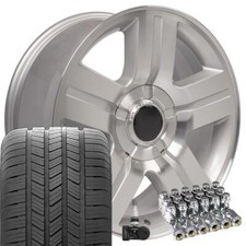 5291 Machined Silver 20x8.5 Rims Goodyear Tires Tpms Set Fit Silverado Sierra