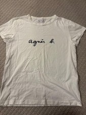 agnès b. White T-Shirt Size M with Logo Print
