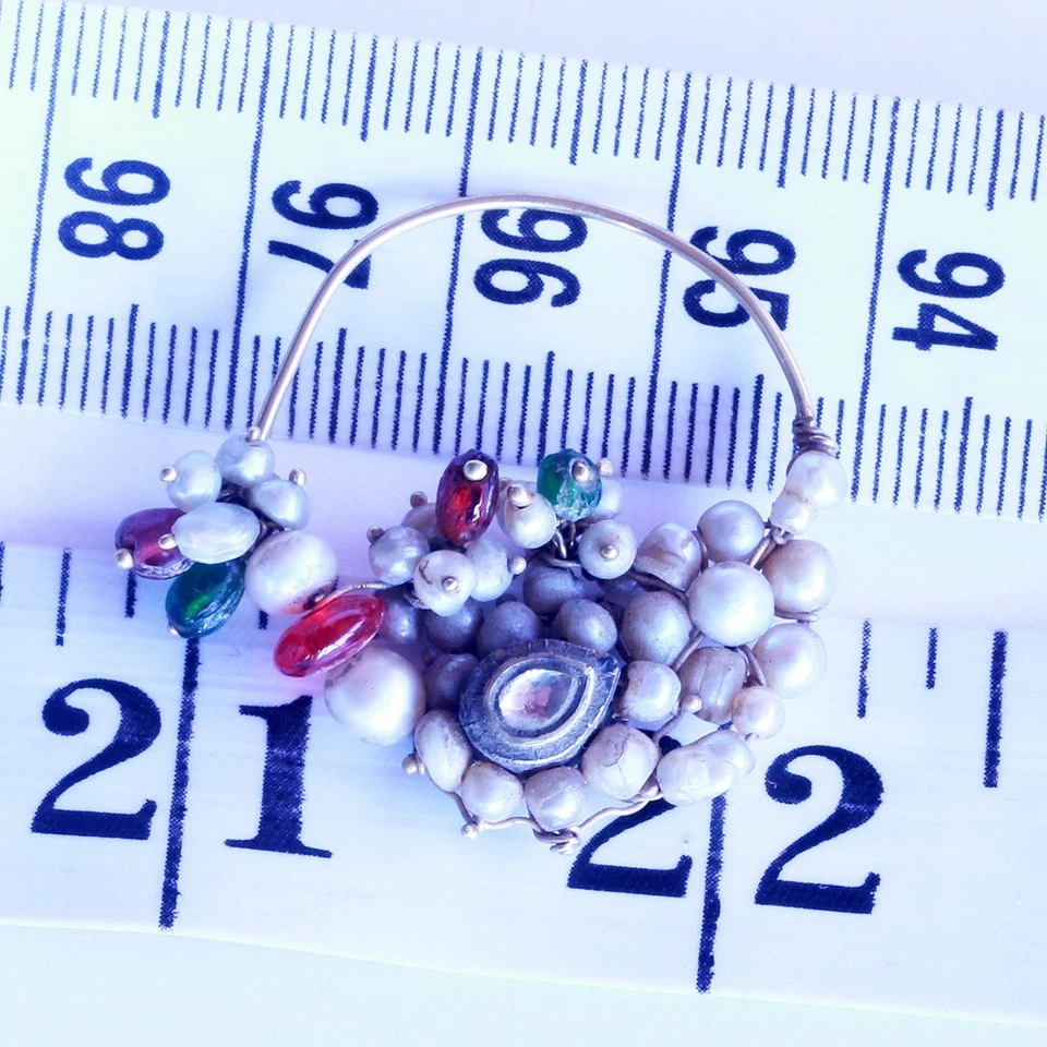 Antiguo Anillo Nariz Nath India Alta K Oro Pasta Gemas Perlas Principios 1900 (6455) Foto 4 de 4