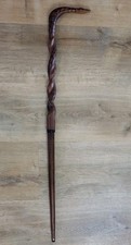 Vintage Spiral Snake Serpent Staff Folk Art Carved Wood Cane Walking Stick 35"