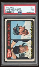 STEVE CARLTON/ACKLEY 1965 TOPPS BASEBALL #477 ROOKIE CARD PSA 3.5. rookie card picture