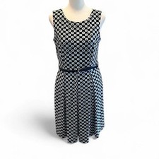 Liz Claiborne Navy Blue Polka Dot Sleeveless Belted Short Dress Sz 4 Retro