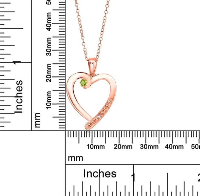 925 Silver Rose Gold Plated Green Peridot Heart Shaped Pendant For Lover's Gift - Image 4 of 4