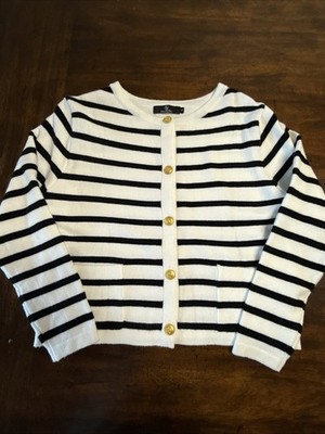 Lillusory White Black Striped Long Sleeve Button Front Cardigan Womens Sweater S