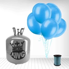 Disposable Helium Gas Canister with 50 Baby Blue Balloons and Curling Ribbon