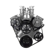 Chevy Sbc 350 Aluminum Complete Serpentine Engine Pulley Kit Black