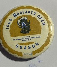 1969 Monsanto Open Pin Back Button Vintage