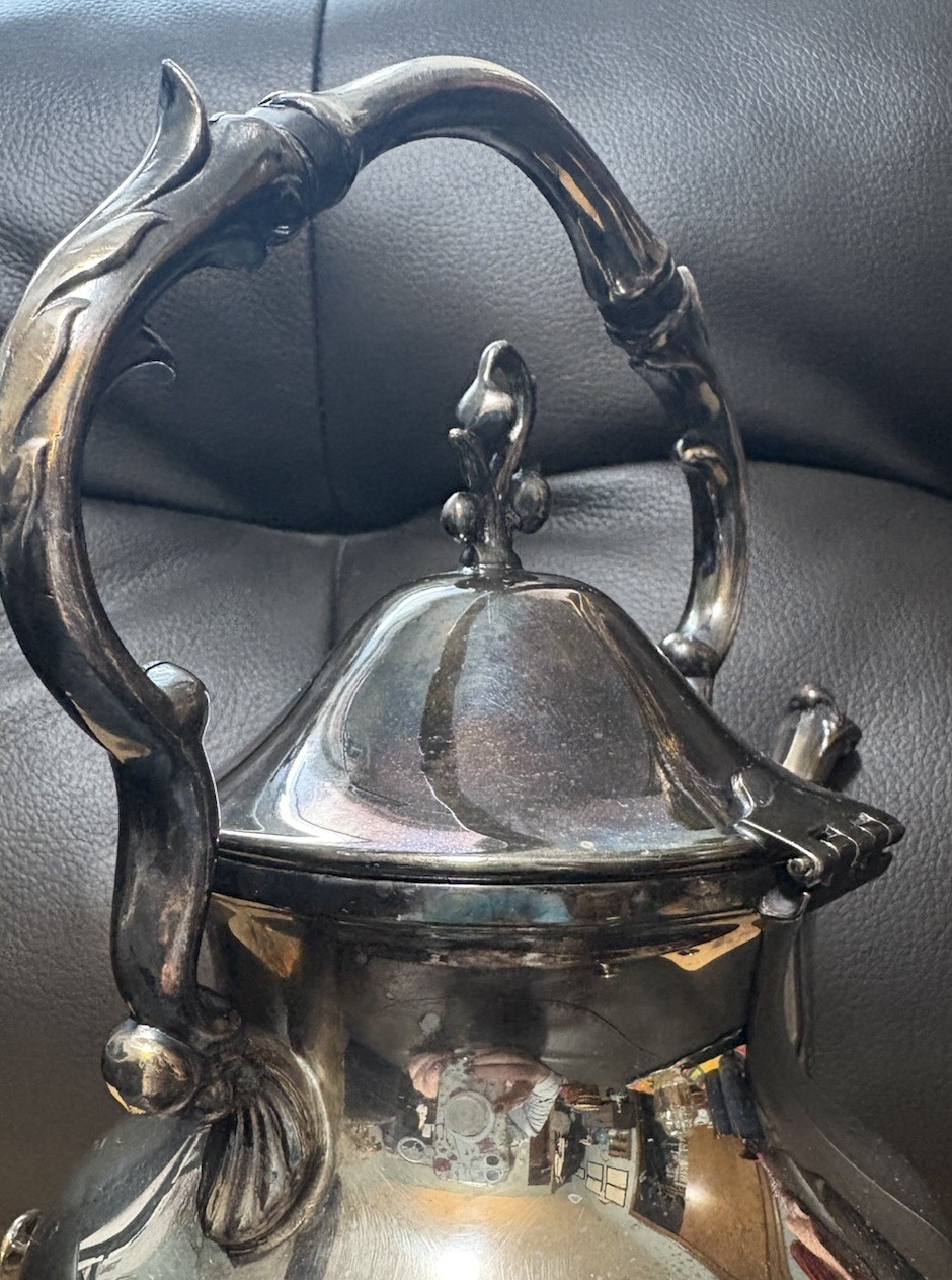 VTG Sheridan Silver Plated Tilting Teapot Kettle & Chafing Burner Set