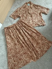 Vintage 90s Anokhi artisan Coord Set brown  Co-Ord Floral 2 Piece Blouse &Skirt 