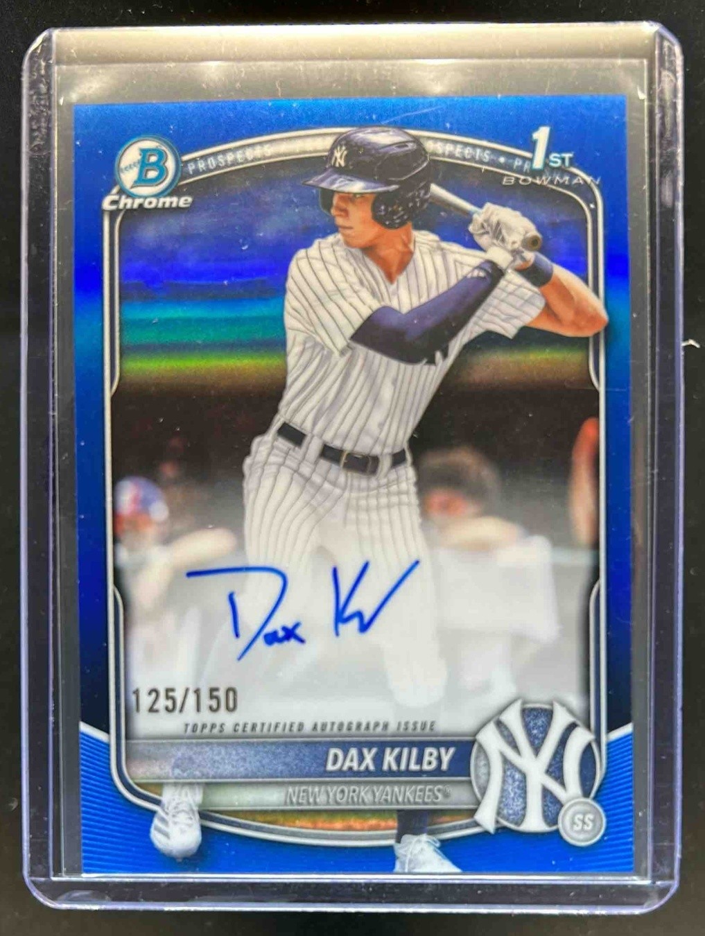 2025 Bowman Draft Dax Kilby Chrome Auto Blue Refractor 1st #/150 Yankees