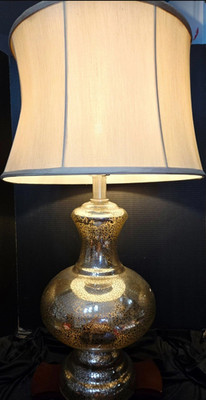 Mercury Silver Glass Table Lamp White Silk Shade Chrome Base by JONATHAN Y 
