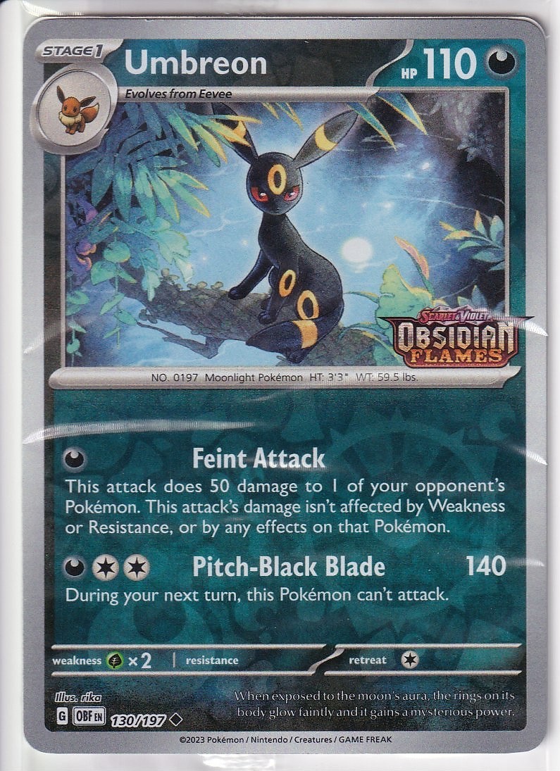 Sealed Pokemon TCG Umbreon 130/197 (Obsidian Flames Stamped) Reverse Promo Card