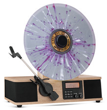 Fuse Wrap Vertical Vinyl Record Player Radio, Bluetooth, Alarm Clock - Bamboo