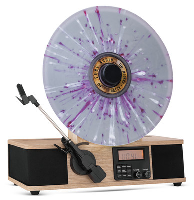 Fuse Wrap Vertical Vinyl Record Player Radio, Bluetooth, Alarm Clock - Bamboo