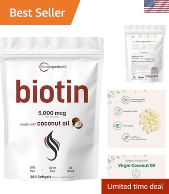 Extra Strength Biotin 5,000mcg Softgels | 1- Supply with Coconut Oil