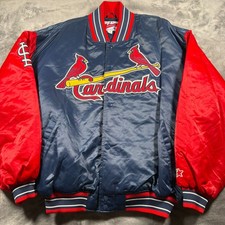 Vintage St. Louis Cardinals Satin Jacket Mens 2XL Blue Red Authentic By Starter