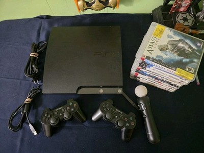 Black Sony PlayStation 3 Slim CECH-2001B 250GB 11 Games 3 Cntrls No HDMI Works