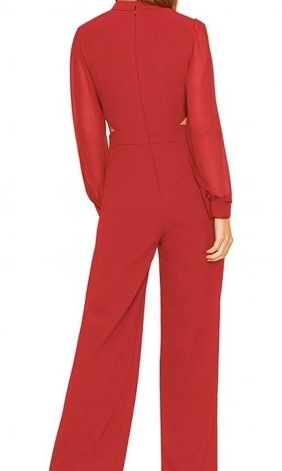 Mono BCBGMAXazria Mixto-Media Recorte Cuello Simulado Manga Transparente Pierna Ancha, Talla 6 Foto 3 de 3