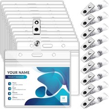 10-Pack Horizontal ID Badge Holders with Metal Clip - Clear Plastic Name Tag