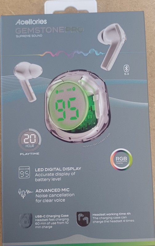 New Acellories Gemstone Pro Supreme Sound LED Digital Display Bluetooth Earbuds
