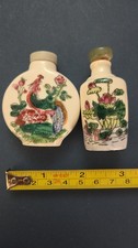 Chinese Porcelain Vintage Snuff Bottle w/ Stopper Hand-Painted Floral Peacock