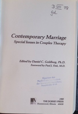 Contemporary marriage: Special issues in couples therapy Goldberg, Daniel C.: