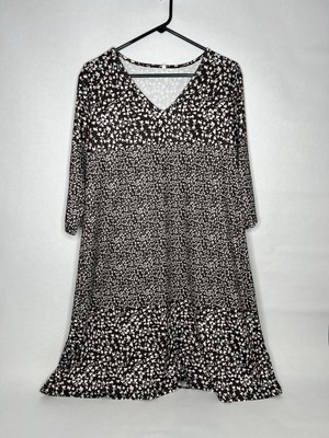 NWOT Muu Muu Dress XL BROWN WHITE POLYESTER COMFY CLOVER Moo Moo V Neck X-Large