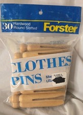 30 Hardwood Round Slotted Clothes Pins Forester Made In USA, Crafts Laundry Pin