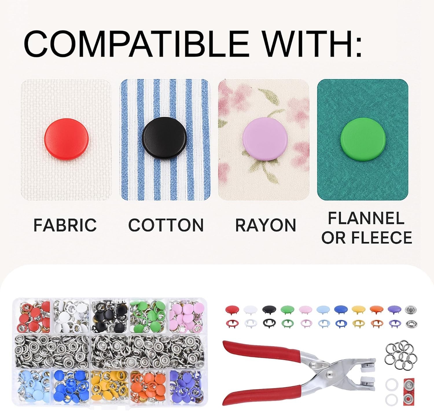 Assorted 10-Color 9.5mm Metal Snap Button Set - Easy No-Sew Fasteners for Crafts