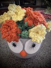 Hand Crocheted Flower Bouquet Coasters Set Of 2 With Owl Flower Pot.  🌺🦉🌸