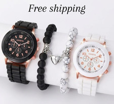   4PCS Couple Watches Set for Women   Fashion Arabic Quartz Watch  Silicone Magn