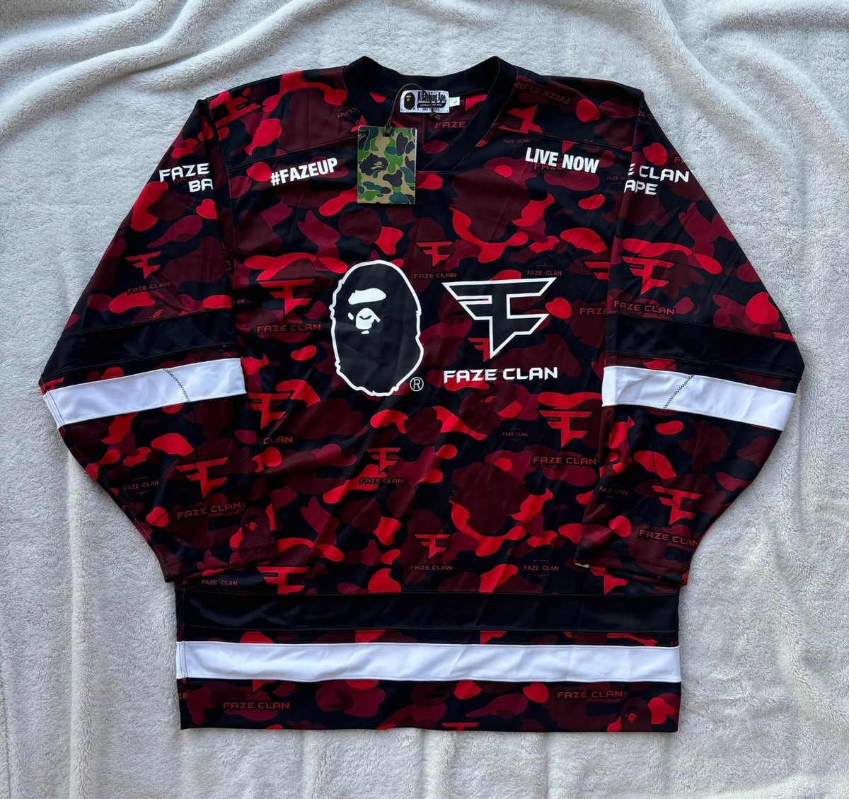 Bape x Faze Clan Red Camo Hockey Long Sleeve Jersey - Rare - New