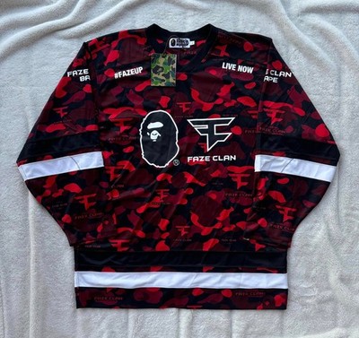 Bape x Faze Clan Red Camo Hockey Long Sleeve Jersey - Rare - New
