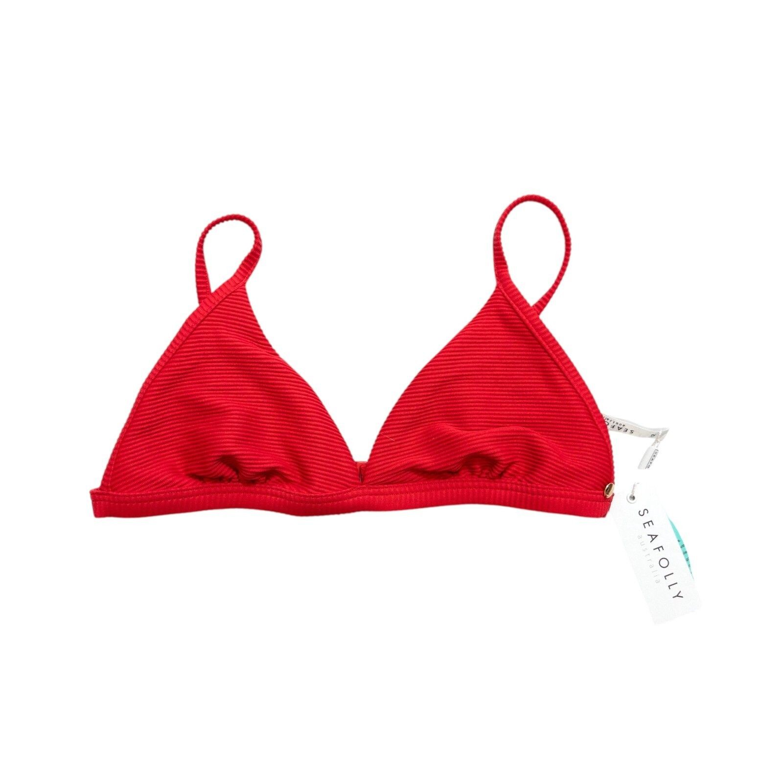 Seafolly Essentials Triangle Bikini Top Chilli Red Ribbed - Size 12 NEW thumbnail 3