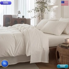 BDEAR Off White King Size Bedding Set 100 Washed Cotton Deep Pocket 4PCS
