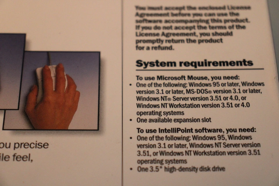 RARE Microsoft Mouse HRD 2.0 Windows 95 BUS EN 3H "NEW IN BOX" - Image 4 of 4