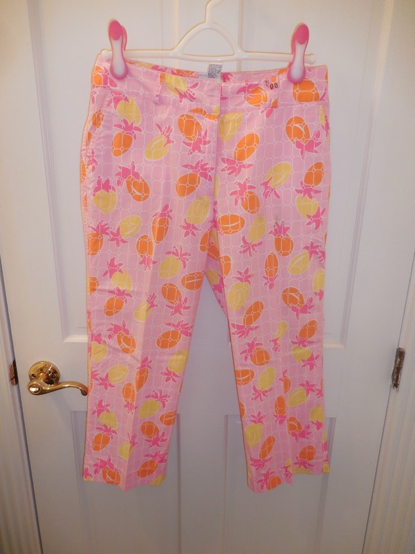 Vintage Lilly Pulitzer White Label Pineapple Bermuda Pink 90's Capri Pants 6