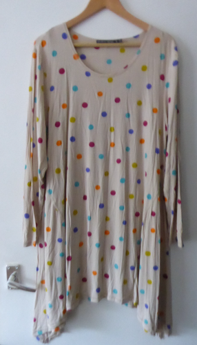 GUDRUN SJODEN DRESS XL UK 20 BEIGE SPOTTY MICROMODAL/ELASTANE LONG SLEEVE