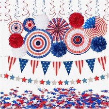 Red, White, and Blue Patriotic Party Decor Set with Flags and Stars