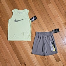 NEW Nike Little Boy Dry Tank Top Dri-fit Short Set, Neon/Gray sz 5