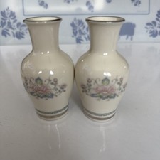 Lenox Charleston Mini Vase Bud Floral Flower Design Platinum Silver Trim USA Set