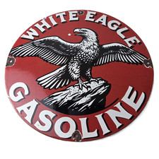 Vintage White Eagle Gasoline Sign - Gas Pump Station Porcelain Sign