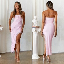 NEW NWT Hello Molly Fantasy Fusion Midi Dress Pink Size 4 Strapless Ruffle Party