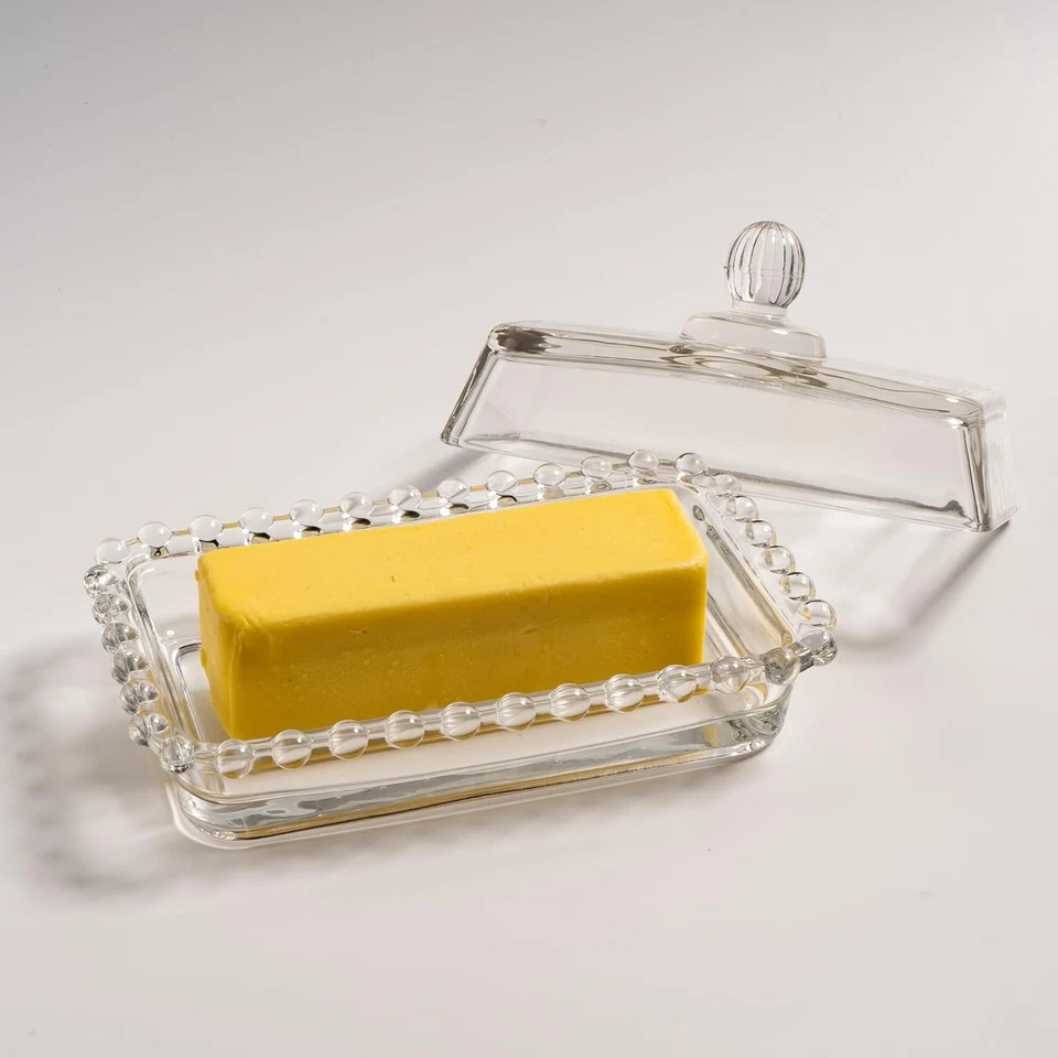 Plato de mantequilla de vidrio con tapa para encimera, cristal transparente clásico Foto 2 de 4